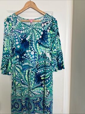 Lilly Pulitzer Teal Blue Green Printed Bell-Sleeve Tunic